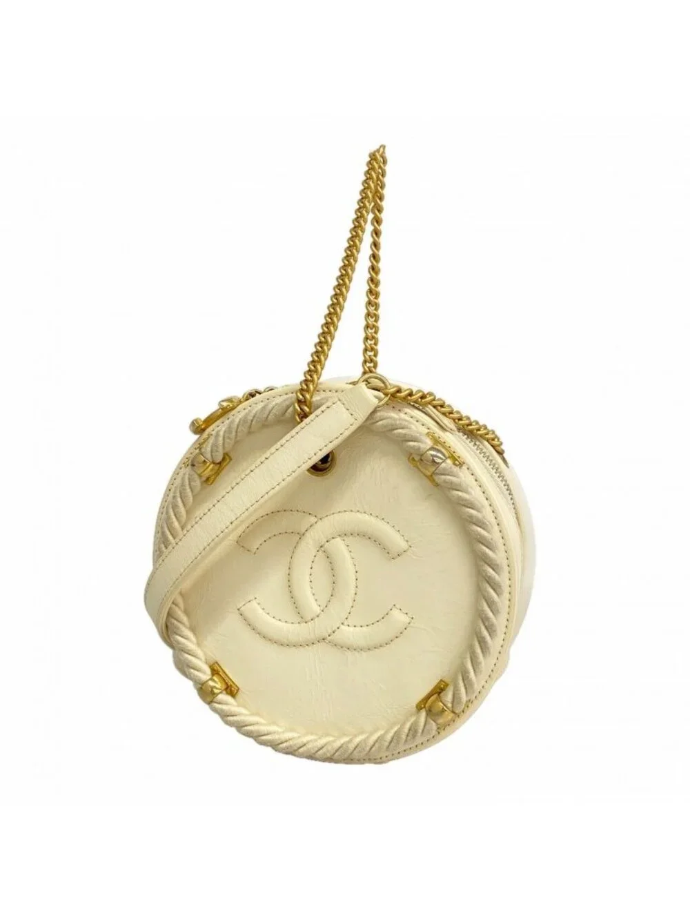 Chanel Handbag Quilted Leather White Gold 2-Way